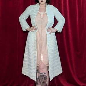 Vintage Christian Dior for Neiman Marcus quilted aquamarine satin housecoat